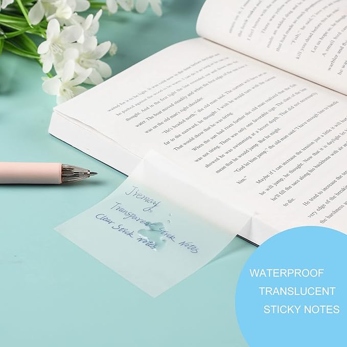 600 Pcs Transparent Sticky Notes Pad, Clear Sticky Notes for Books Message Reminder, Waterproof self-Adhesive Translucent Sticky Notes, 12 Packs (3"x3")