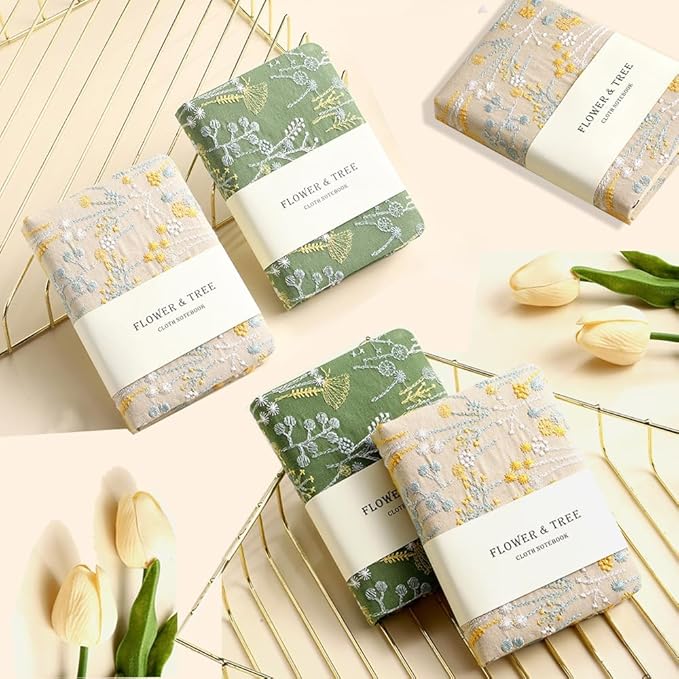 Pocket Notebook, A6 Journal, Small Embroidered Journal, Cute Fabric Notebook, Lay Flat Hardcover Journal, 4x6 Lined Notebook & Sketchbook, Personal Writing Journal for Women, Green Dandelion