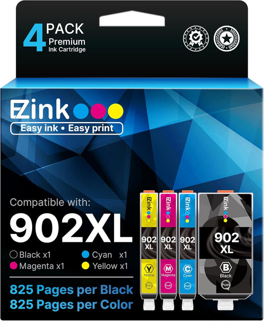 E-Z Ink Compatible 902 902XL Ink Cartridges for HP Printers Replacement for HP 902XL Ink Cartridges Combo Pack 4 Pack for Officejet Pro 6978 6968 6960 6970 Officejet 6951 6954 6956 6958 Printer
