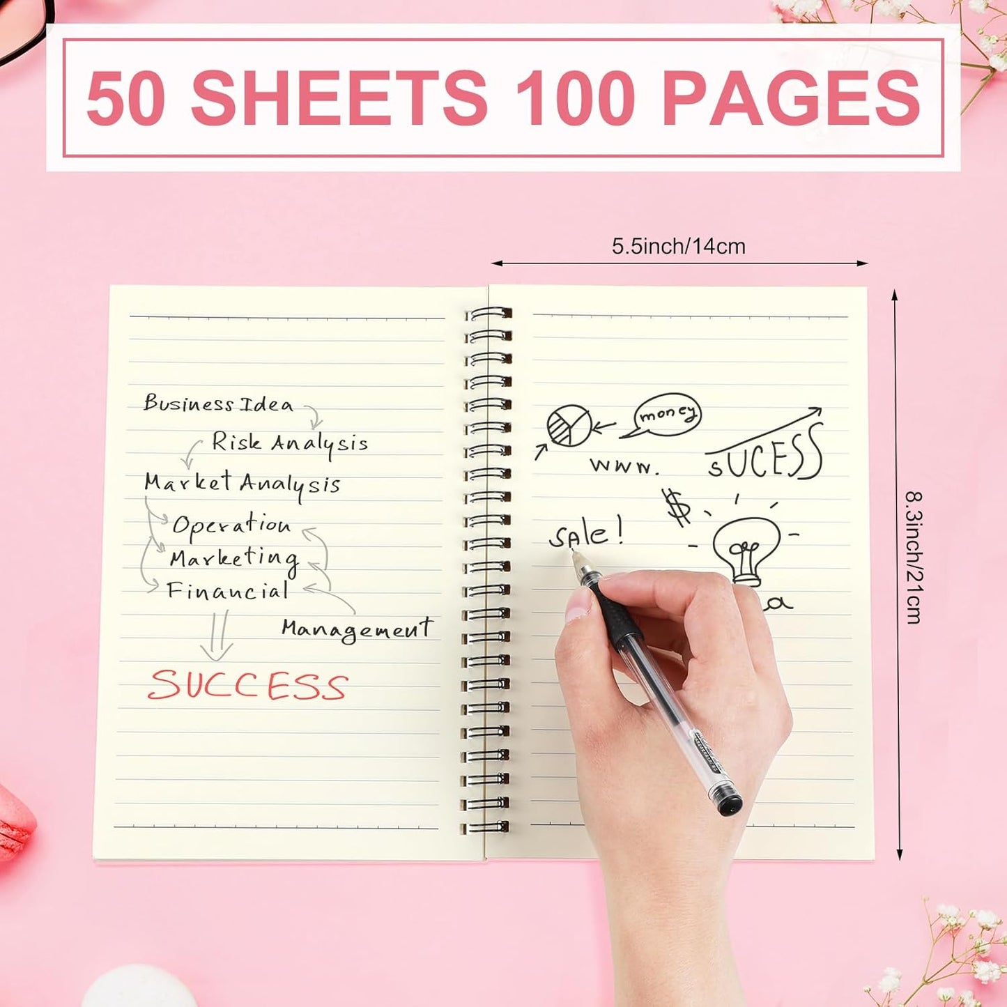 Yahenda Spiral Notebook Bulk A5 Journal Lined 8.3'' x 5.5'' Writing Composition Paper Small Notepad Subject Notebook for Students Office Business Back to School Supplies(Pink,18 Pcs)