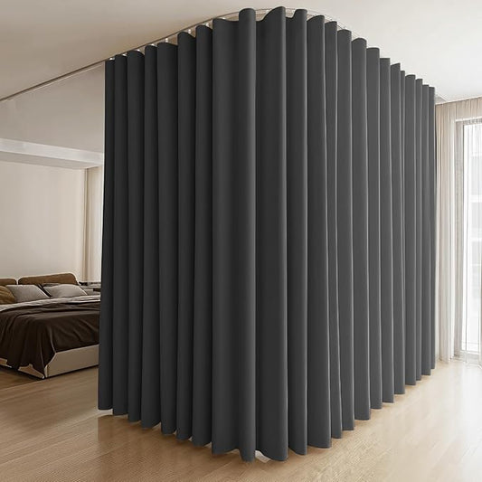 Room Divider Curtains & Flexible Bendable Tracks Set,Privacy Dividers Ceiling Track Curtain Window Blackout Curtains for Living Room Bedroom (W120 × H96 in 1 Panel Black Drape & White Rail)