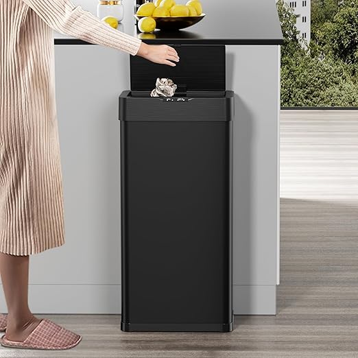 TLSUNNY 21.1 Gallon Motion Sensor Trash Can,Touchless Automatic Garbage Can,Brushed Stainless Steel Smart Bin,with Bag Holder,Soft Close Lid,for Kitchen,Office,RV,Bedroom,Living Room (Black, 80L)
