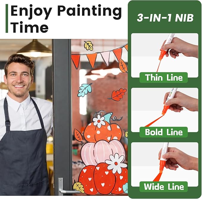 Jumbo Chalk Markers for Windows Washable, 8 Neon Colors Liquid Chalk Pens Erasable with 10mm Thick Tips for Auto, Glass, Mirror, Poster, Bistro, Blackboard, Car of DIY