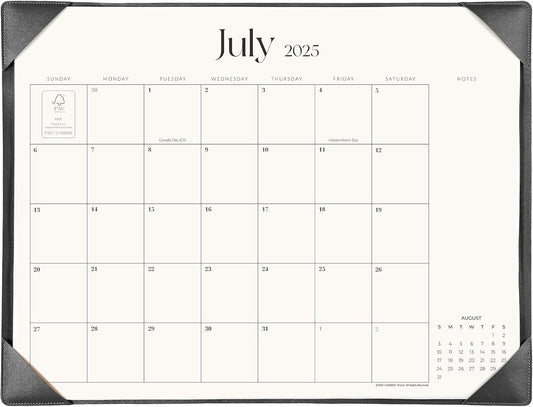 Simplified Desk Calendar 2025-2026 with Desktop Mat, Cabbrix Large Desk Pad Calendar 21" x 16-1/2" Covering July 2025 to June 2026, Desk Blotter Calendar 2025 for Home School and Office (Black)