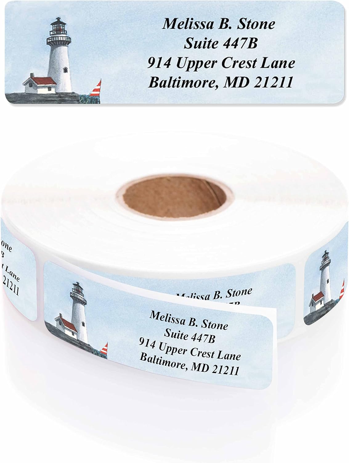 Lighthouse Designer Rolled Name & Address Labels with Elegant Plastic Dispenser