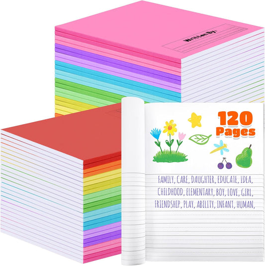 Henoyso 24 Pcs 120 Pages Primary Composition Notebooks K-2 9 3/4 x 7 1/2 Inch Journals Primary Journals Blank Books for Kids to Write Stories Kindergarten (Classic Color)