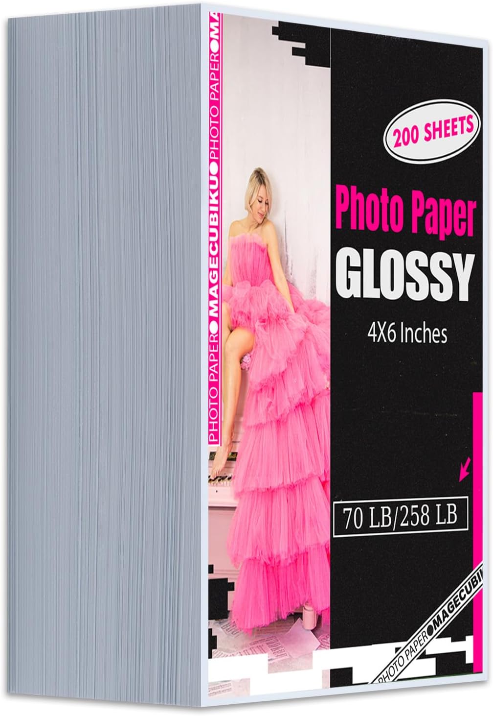 Glossy Photo Paper 4x6 Inches,200 Sheets 70 lb/258 gsm Premium Heavyweight Photographic Paper for Inkjet Printer Instant Dry Professional Postcard Picture Use Dye Ink