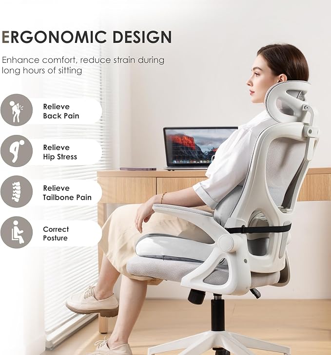 FLORICH Memory Foam Truck Seat Cushion with Adjustable Strap,Seat Cushion and Lumbar Support Pillow for Car Office Chair, Ergonomic Back Support & Sciatica Relief for Long Drives(Grey)