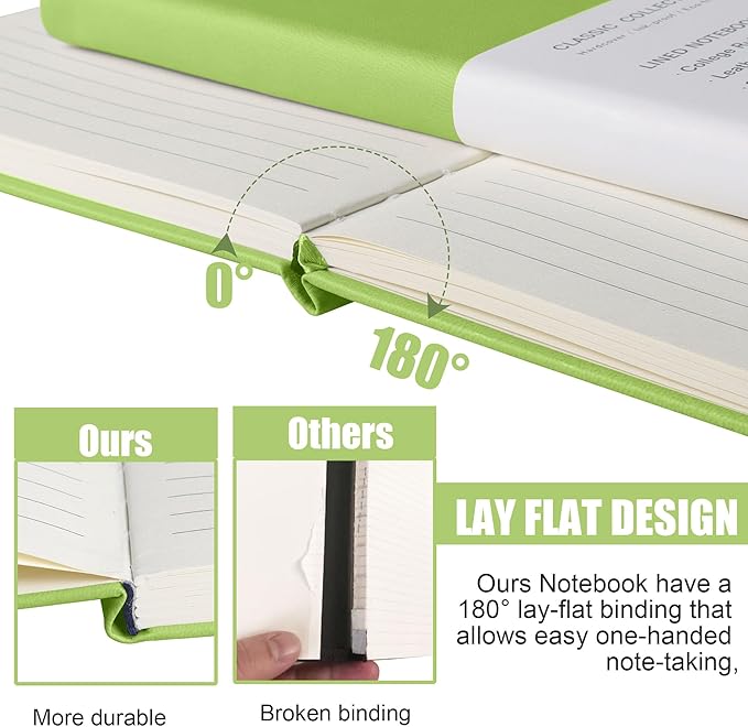 Lined Journal Notebook, 6Pack(Grass Green), 160 Pages, Medium 5.7 inches x 8 inches - 100 gsm Thick Paper, Hardcover