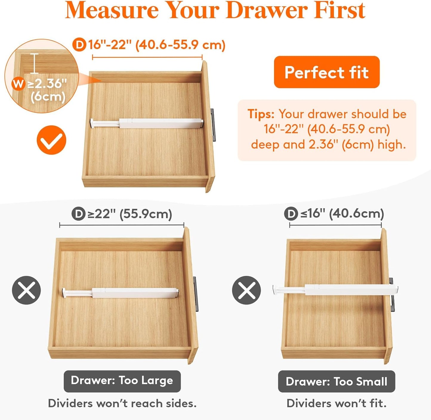 Lifewit 4 Pack Kitchen Drawer Dividers 2.36" High, 16"-22" Adjustable Drawer Organizer for Utensils/Clothes/Makeup, Plastic Expandable Separators in Dresser/Bedroom/Bathroom/Office Storage