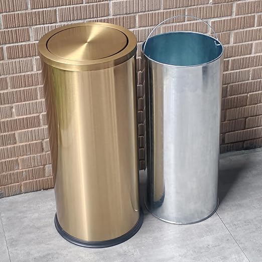 Brushed Gold Kitchen Trash Can with Swing Lid 7.8Gallon,Stainess Steel Commercial Garbage Can Wastebaskets for Shopping mall,Hotel Lobby,Airport, Elevator Entrance Using(Gold, 7.8 Gallon)