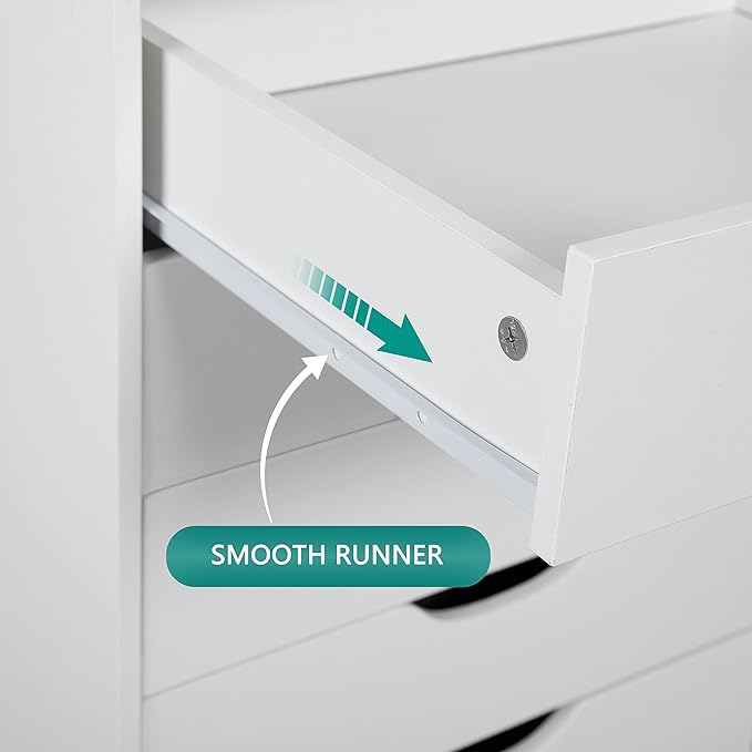 Naomi Home 7 Drawer Office Storage File Cabinet,Under Desk Cabinets for Home Office,Organization Filing Cabinet with Wheels,Printer Stand Storage,180 lbs Capacity – White(11272AM)