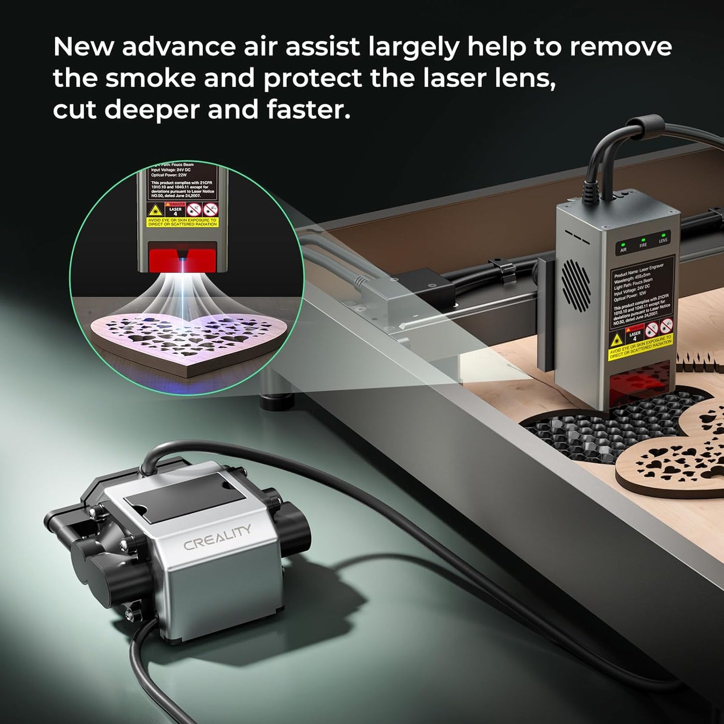 CREALITY FALCON2 22W Laser Engraver Machine with Air Assist, 220W High Accuracy Laser Cutter and Engraver Machine Laser Engraving Machine for Metal and Wood, 25000mm/min Faster Engraving