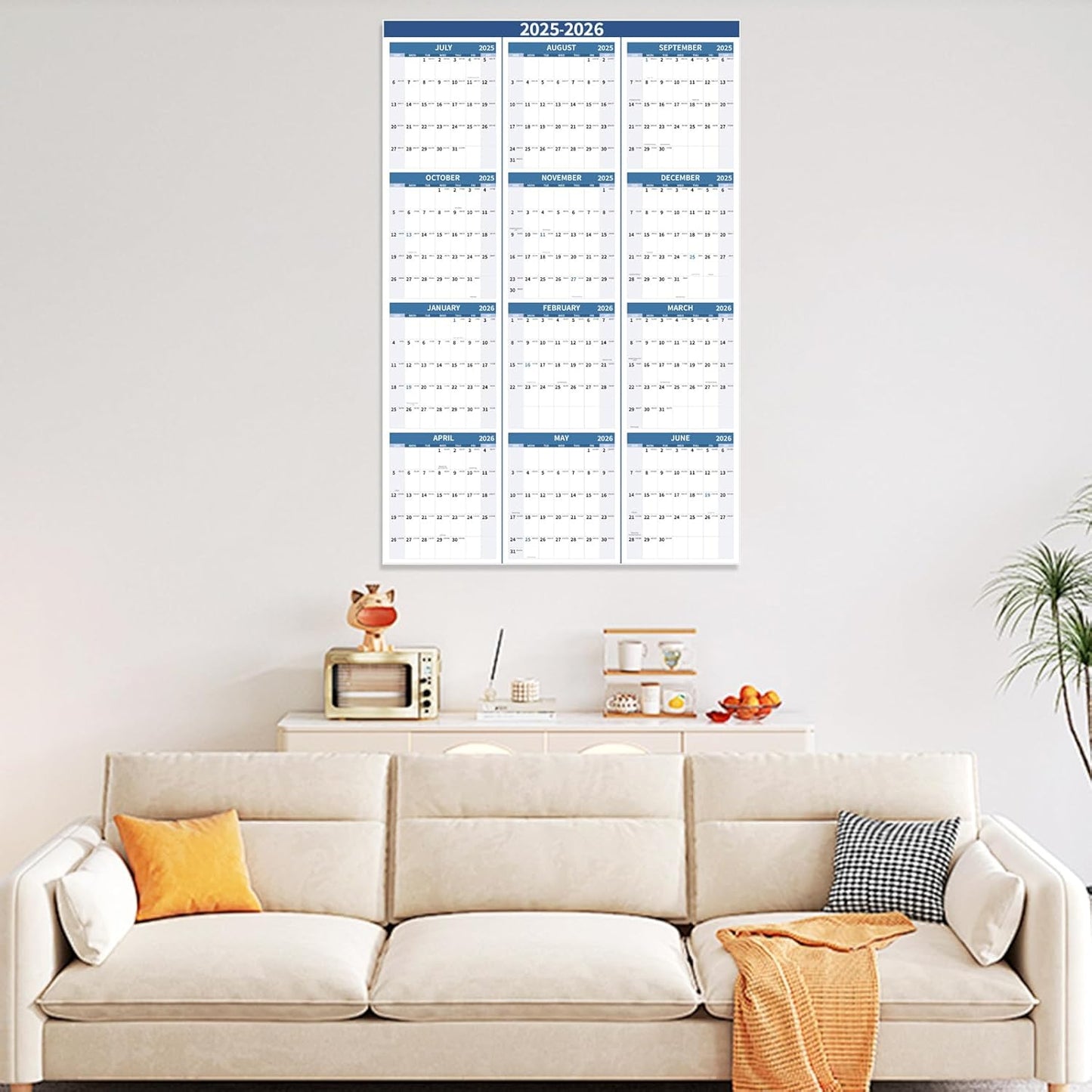 2025-2026 Wall Calendar 34.8" x 22.8" Large Vertical Yearly Wall Hanging Calenda with Julian Date from July 2025 to June 2026 Thick Paper Calendar 12 Month Annual Planner for Office Fridge(Blue)