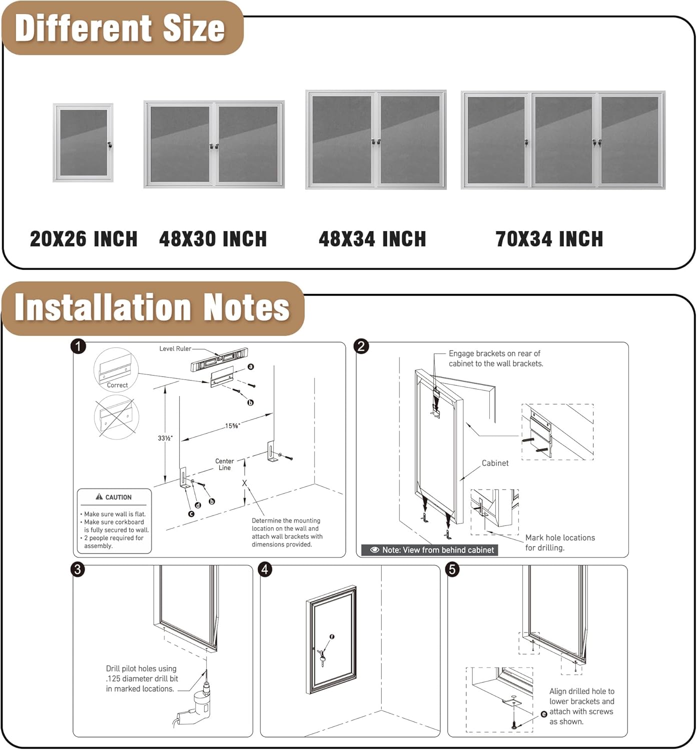 26"x20" Enclosed Bulletin Board, Outdoor Lockable Weather-Resistant Aluminum Cork Noticeboard for School & Office, Silver Frame w/Grey Flet