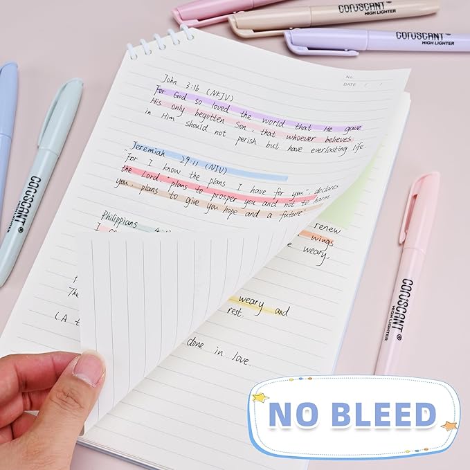 coruscant Pastel Highlighters Set, Assorted Colors Chisel Tip Cute Bible Highlighters, No Bleed Dry Quickly, for Journal Bible Study, Perfect for thin paper, School Office Supplies, 8 Pack