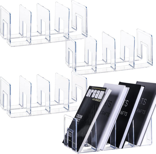 4Pack 4-Section Clear Acrylic Desk File Sorter, Desktop File organizer Purse Handbag divided organizer for Book, Envelopes, Mail, Document, Notebook, Office Supplies (13x5.9x5inch)