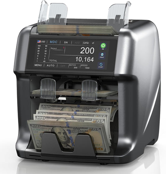 Aneken Ultra Series Mixed Denomination Money Counter with Reject Pocket, 6.9’’ Full Touchscreen, Multi Currency Sorter, 2 CIS/UV/MG/IR/IMG/DD/DBL/HLF/CHN, Bank-Level Counterfeit Detection Bill Counter