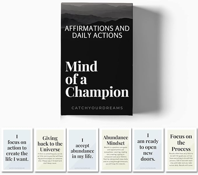 Mind Of A Champion - Motivational Cards for Men Affirmations and Action Steps to Turn Dreams into Reality - For Productivity, Personal Development, Self Care, Mindfulness, Affirmation Cards for Men