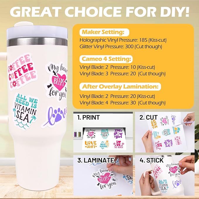 TECKWRAP Laminating Sheets Sticker Paper Laminate Sheets for Photo Paper Inkjet Printable Vinyl Squeegee Tools A4 30PCS Clear Overlay Transfer Paper, Matte Lamination Sheets, Holographic Stickers