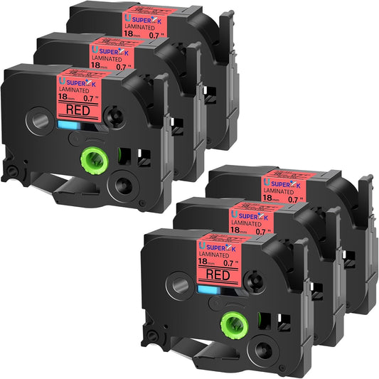 6PK Compatible for Brother P-Touch Label Maker Tape TZe-441 TZ-441 TZe441 TZ441 Black on Red 18mm 3/4 inch 0.7'' x 26.2ft Laminated TZe TZ Label Tape for PT-H500 PT-910BT PT-530 PT-550