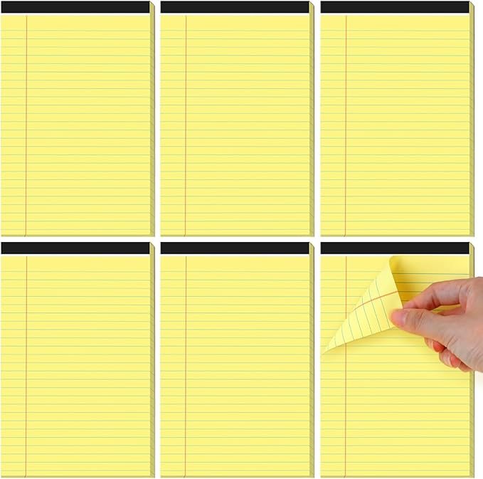 Utron 6 PCS Small Legal Pads 5x8 Yellow, Narrow Ruled Small Note Pads 5x8, Micro Perforated Writing Pad, College Ruled Legal Notepads 5x8 for Study, Office, To-Do Lists(30 Sheets/Small Notepad)