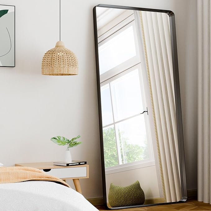71" x 30" Full-Length Mirror - Black Deep Framed Floor Mirror, Wall-Mounted Rectangular Dressing Mirror for Home Decor in Bedroom, Bathroom, Living Room - Hang or Lean Against Wall