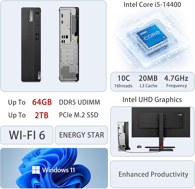 Lenovo ThinkCentre M70s Small Form Factor Business Desktop, 14th Gen Intel 10-Core i5-14400, 32GB DDR5 RAM, 1TB SSD, HDMI, DP, Wi-Fi 6, Windows 11 Pro, Bundle with Adata UC310 64GB USB Flash Drive