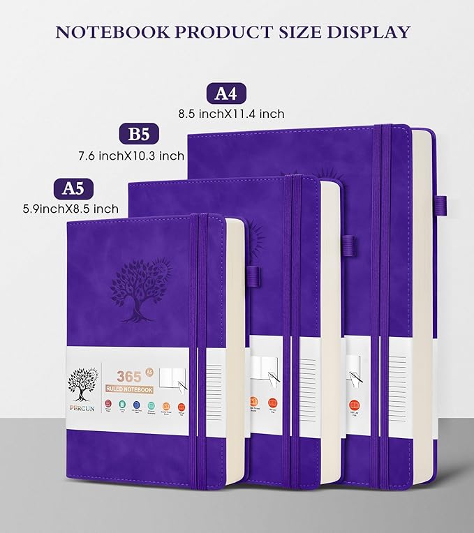 A4 Lined Journal Notebook，365 Page Large Leather Journals for Writing Women Men，Hardcover Notebook with 100Gsm Thick Pages for Travel，Work，School，College Ruled, Daily Diary (8.5" x 11.4")