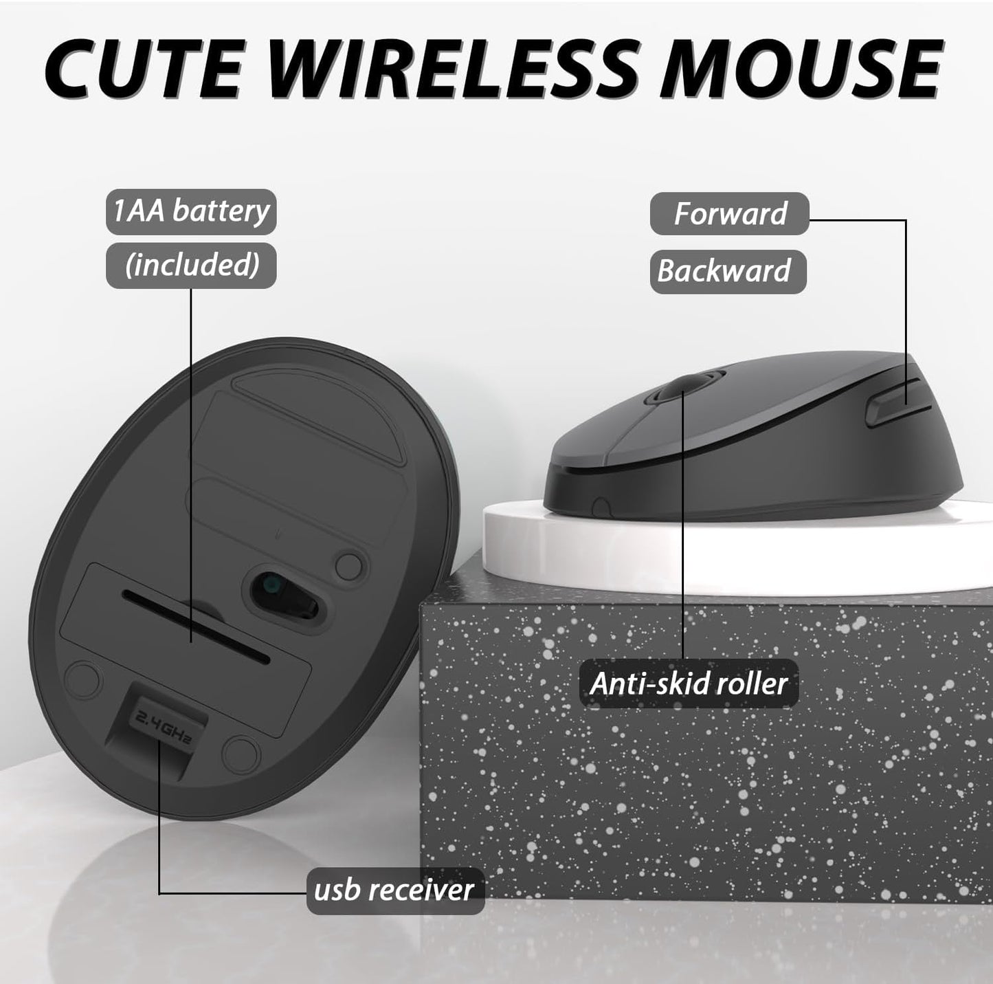 Wireless Keyboard Mouse Combo, Colorful Mouse and Keyboard Combo, 104 Keys Cute Wireless Keyboard with Number Pad for Windows, Computer, PC, Notebook, Laptop (Grey)