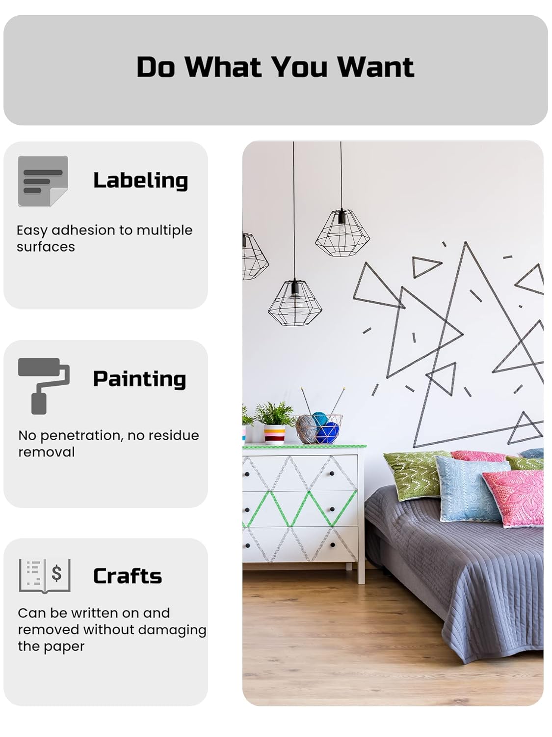 Lichamp Blue Painters Tape Bulk, 4 Pack 1.9 inch Wide by 55 Yards Tape Paper, Blue Tapes for Crafts Arts