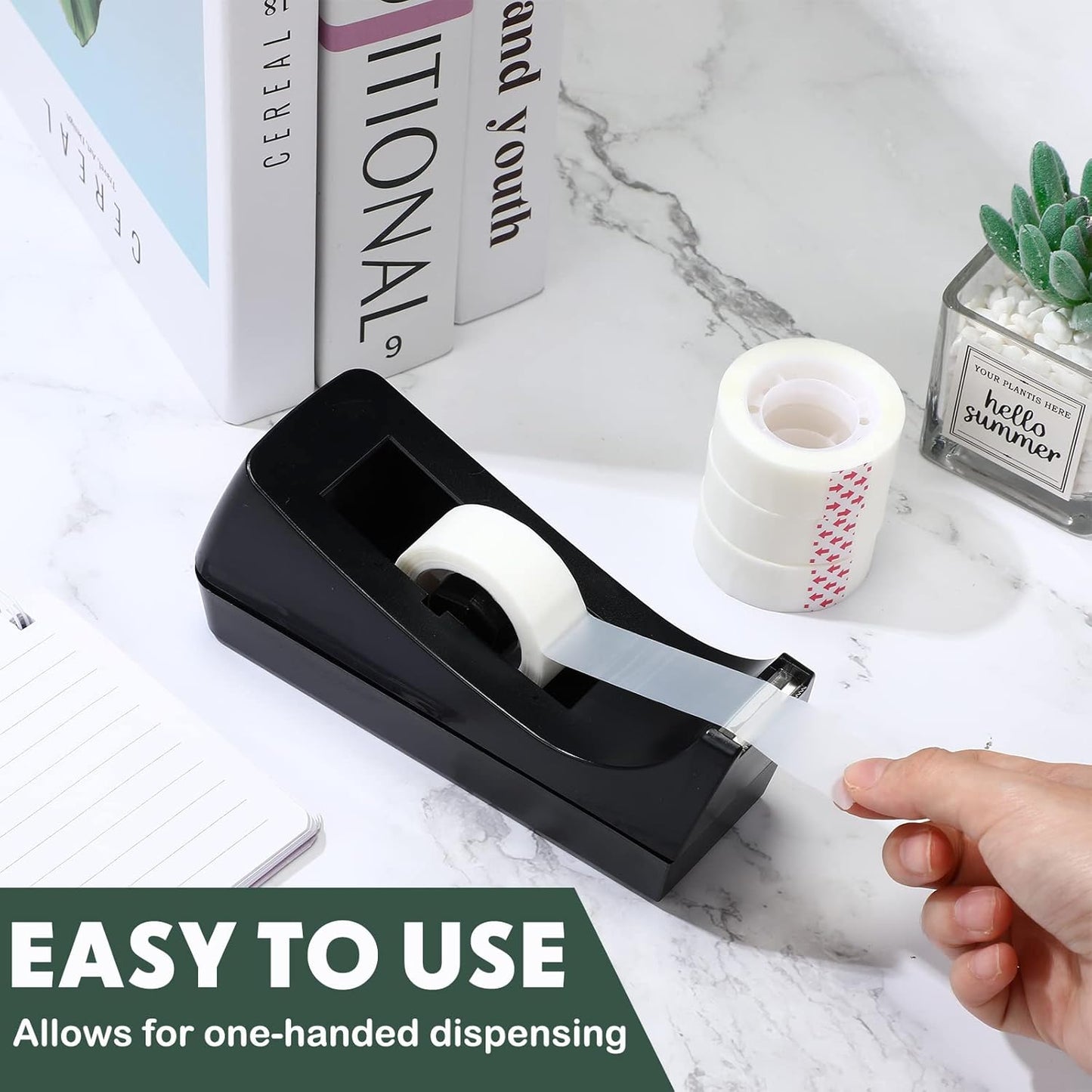 Yahenda 10 Pack Desktop Tape Dispenser Non Skid Base with 0.7 x 985 Inches Invisible Tape Refills Bulk Weighted Roll Dispenser for Office Home School