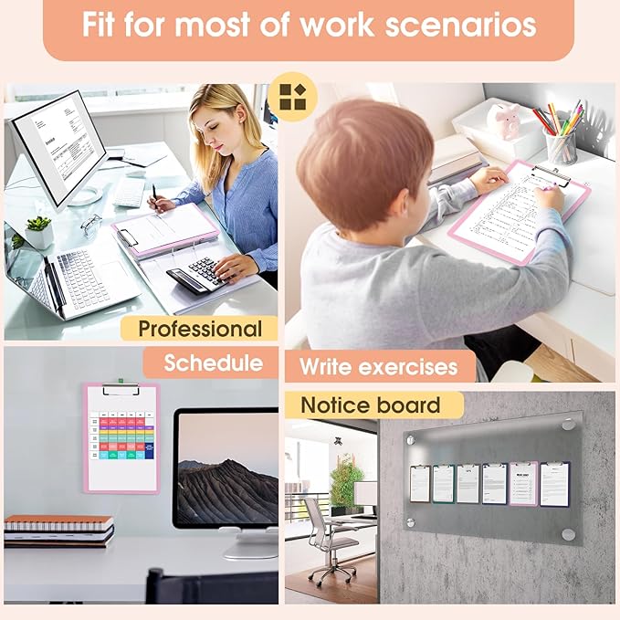 Plastic Clipboards 2 Pack, A4 Orange Clip Board 8.5x11 for Classroom, Students, Kid, Woman, Size 9" x 12.5" with Low Profile Clip, Office & School Supply