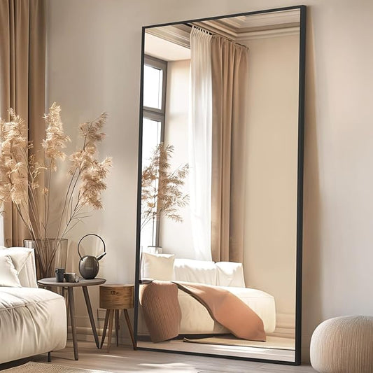 MELOMOIR 76"x34" Large Mirror Full Length, Oversized Floor Mirror Full Length for Bedroom Living Room Cloakroom Gym, Hanging Standing or Leaning Full Body Mirror with Stand, Black Aluminum Alloy Frame