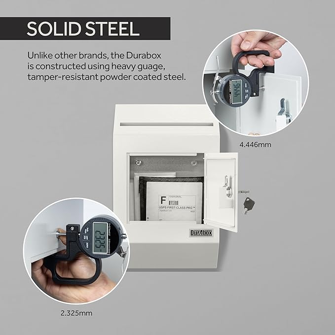 Drop Box Deposit Safe 10 x 4 x 16” Heavy Duty Steel with Slim Profile Wall Mailbox with Wide Deposit Slot for Letters, Documents Checks and Cash for Home, Office & Commercial (W300) (Gray)