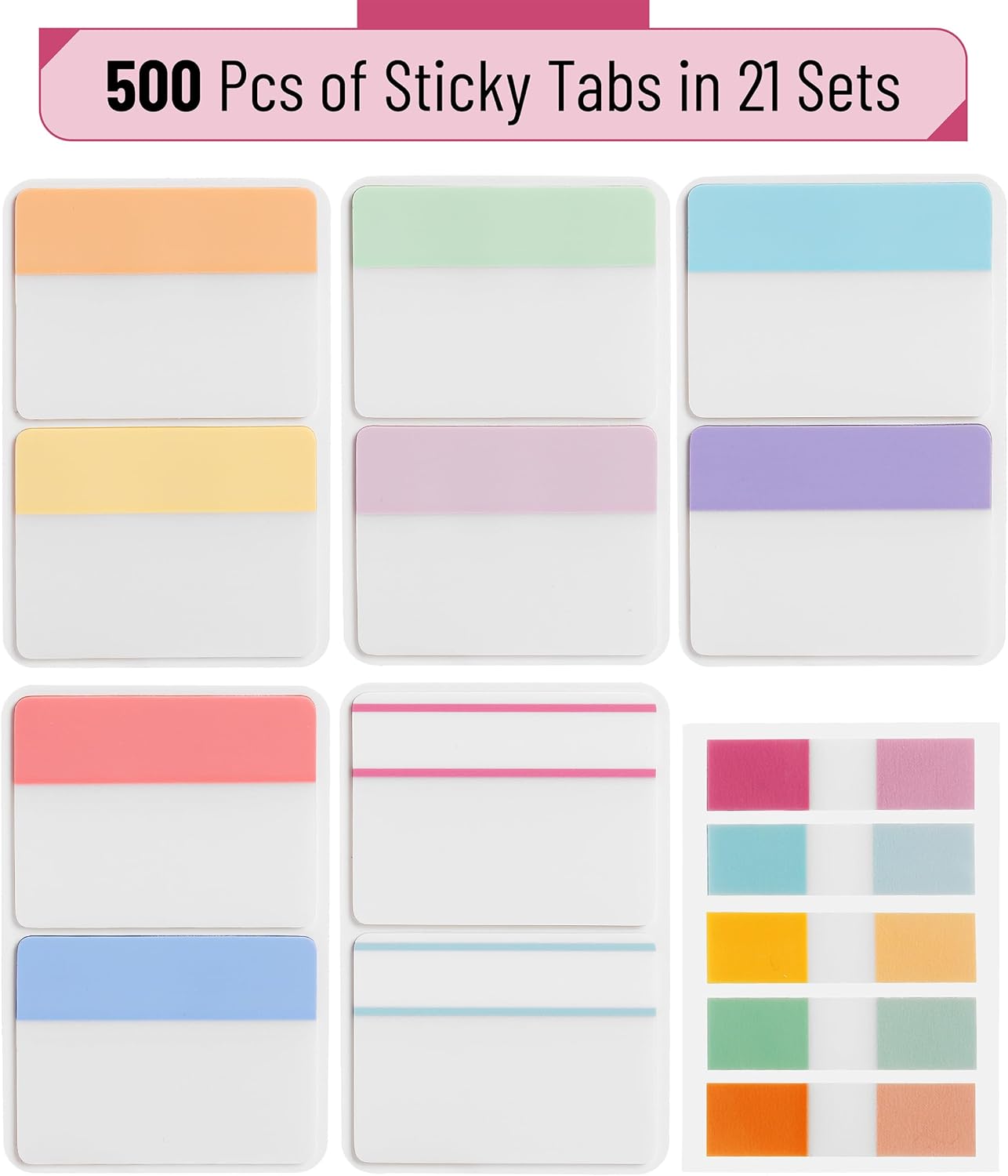 Mr. Pen- Sticky Index Tabs, 500 Pcs, 21 Sets, Colorful Sticky Tabs for Notebooks, Page Markers, Page Tabs for Binders, Page Tabs Sticky Tabs for Books, Notebook Tabs, Back to School Supplies