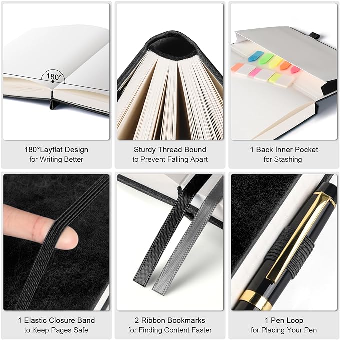 Graph Paper Notebook, 312 Numbered Pages Large A4 Hardcover Leather Journal, 100gsm No Bleed Grid Paper Notebook with Index Pages, Squared Grid Notebook for Graphing Notes Math, 8.5'' × 11'', Black