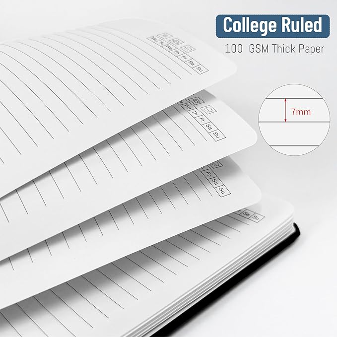 Spiral Notebook 8.5" x 11", A4 Lined Black Hardcover College Ruled Notebook for Work, 120 Pages 100GSM Large Thick Spiral Writing Journal for Women & Men