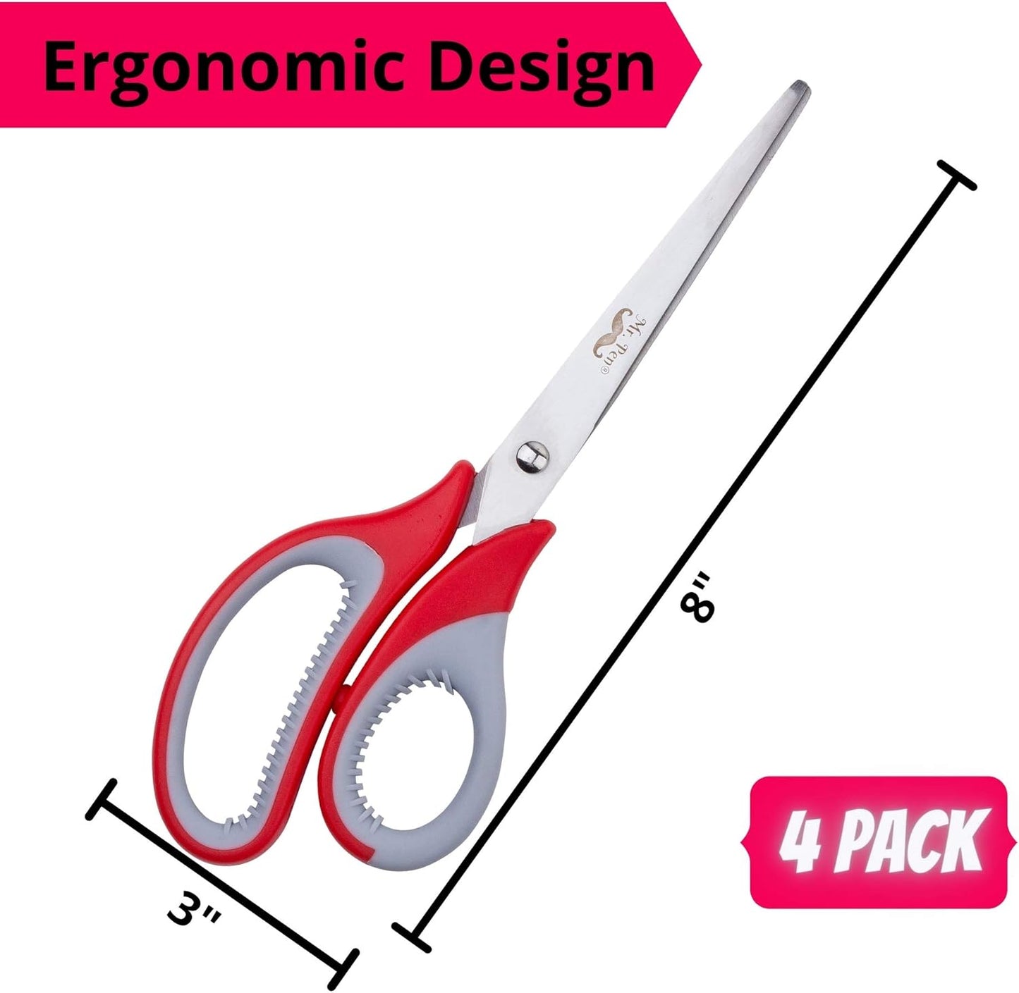 Mr. Pen Multipurpose Scissors - 8 inch, Pack of 4, Sharp Adult Office Scissors for Paper and Fabric
