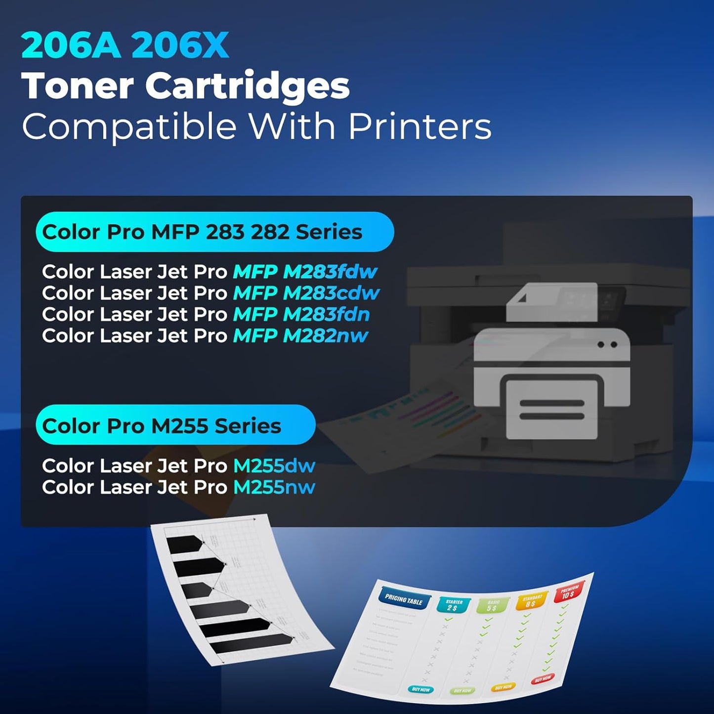 206A Toner Cartridge Color Laser Jet Pro MFP M283fdw M283cdw Compatible with HP 206A 206X HP206A W2110A Black Toner Cartridge