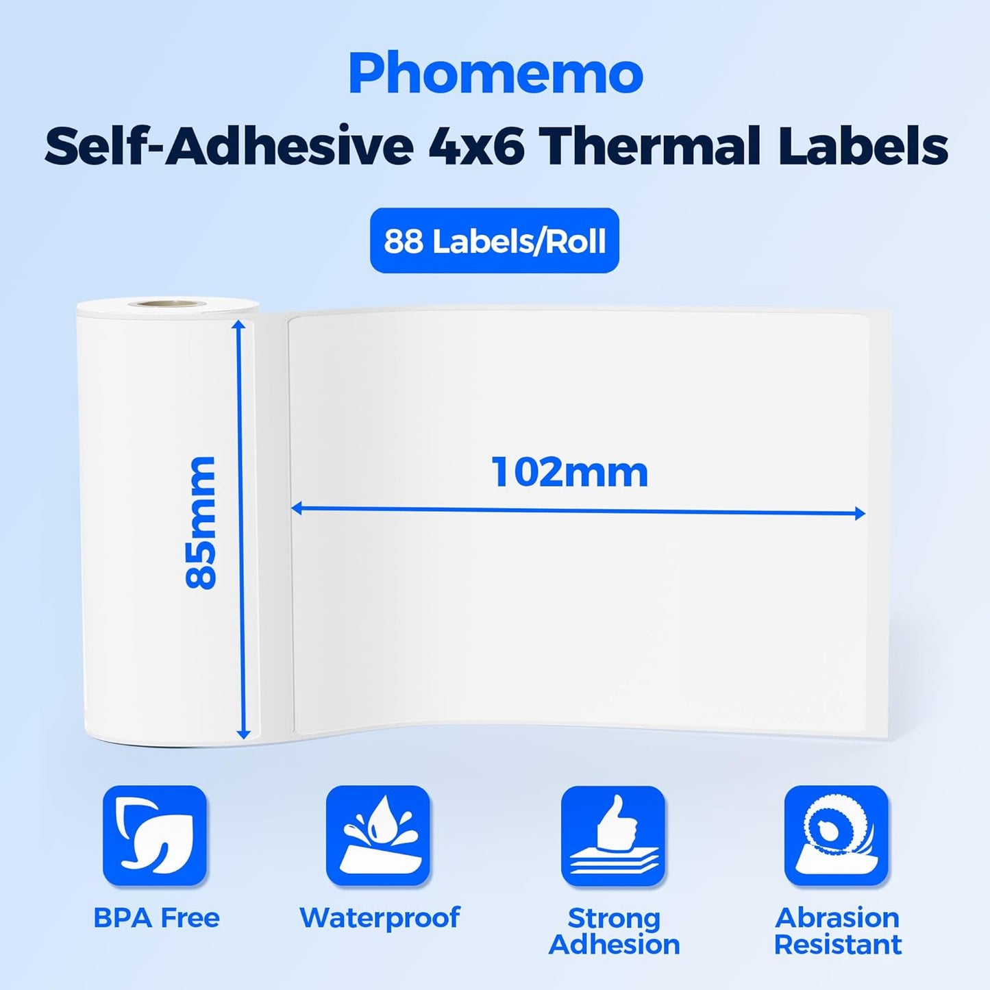 80PCs Phomemo Thermal Labels, 3.3 x 4 Shipping Label Compatible with 241-BT, M421 Label Printer