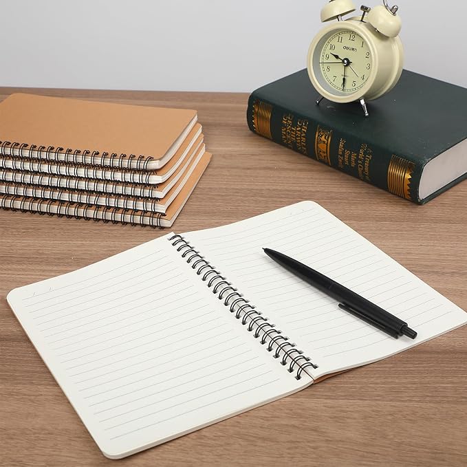 miikoul 100 Packs A5 Spiral Lined Notebooks, Kraft Paper Cover, 8.3"×5.5", 60 Sheets/120 Pages, Ruled Notebooks Bulk, Hardcover Journal Notepad Travel Notebooks for Office and School Supplies