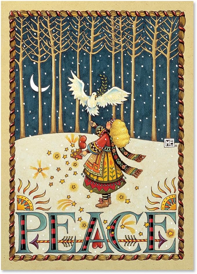 Current Peace Dove Personalized Christmas Greeting Cards Set © Mary Engelbreit - Set of 18 Large 5 x 7-Inch Folded Cards, Themed Religious Holiday Card Value Pack, Envelopes Included
