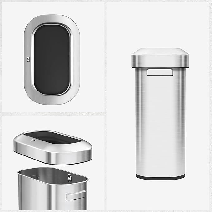 EKO Urban 16 Gallon/60 Liter Open Top Stainless Steel Slim Commercial Trash Can, Tall Kitchen Trash Bin, Heavy-Duty Commercial Grade Large Garbage Bin for Home, Office, Hotel, Cafe, Restaurant, Dorm