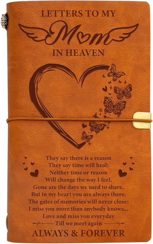 Vetbuosa Letter to Mom in Heaven Leather Journal,Memorial Gifts for Loss of Mom,Loss of a Mother Sympathy Gifts,Bereavement Gift Idea,In Memory of Loved One Gifts