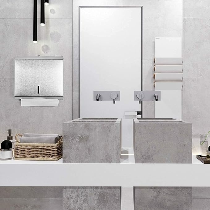 Wall-Mounted Comercial Paper Towel Dispenser, Brushed Stainless Steel Bathroom Hand Towel Dispenser with Lock Design, Large Capacity 250 C-Fold 300 Multi-Fold Capacity