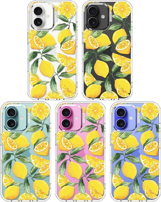 MOSNOVO Case for iPhone 16 Plus, [Buffertech 6.6ft Military-Grade Drop Protection] [Anti Peel Off Tech] Clear TPU Bumper Phone Case Cover Design - Lemon