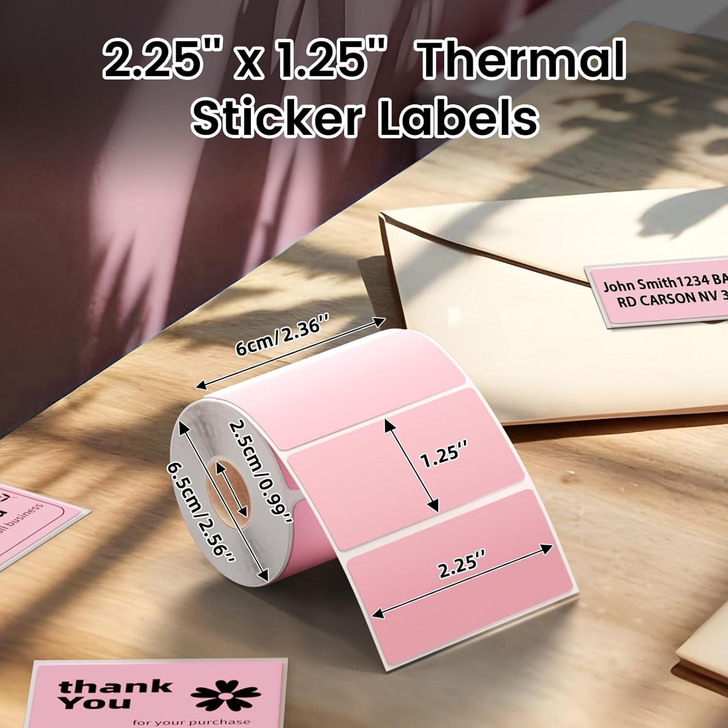 2.25x1.25 Inch Thermal Labels Pink, Holographic Sliver Barcode Thermal Labels for Thermal Printer and Small Business, Multi-Purpose Rectangle Stickers, 500 Sheets/Roll