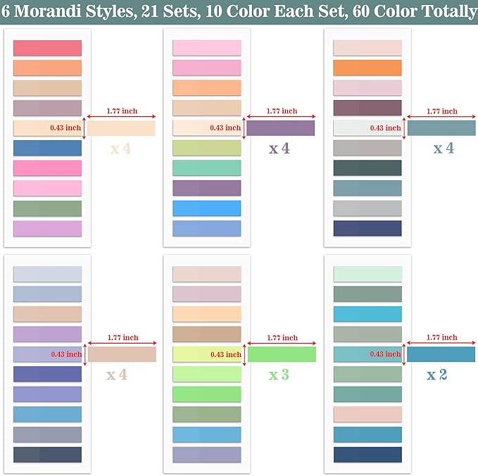 SIQUK 4200 Pieces Sticky Tabs for Annotating Books Tabs Morandi Sticky Flags Clear Transparent Page Markers Strip Page Flags Colored Tabs Writable and Repositionable Book Annotation Tabs