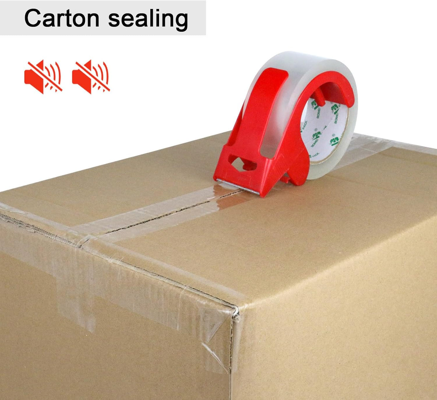 BOMEI PACK No Noise Quiet Clear Packing Tape, Heavy Duty Packaging Tape, Refill Rolls for Sealing Packing and Shipping, 2.4Mil 1.88Inch 55Yards 6rolls, with Free Dispenser